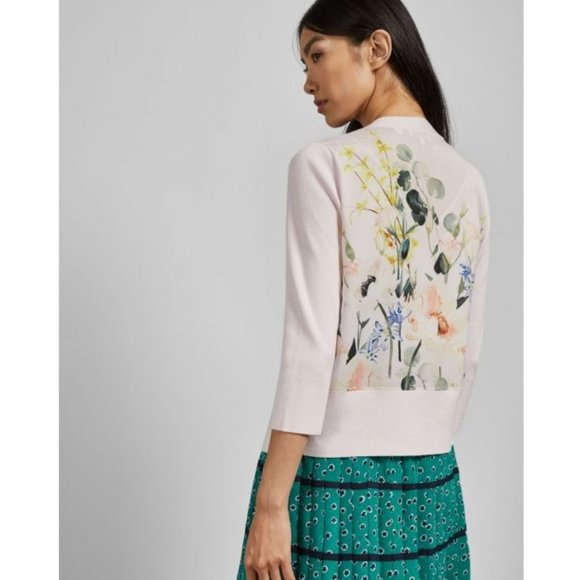 Ted Baker Greccia Floral Back Cardigan / Size 5 / US 12 / Pink Nude Open Front L - Picture 1 of 8